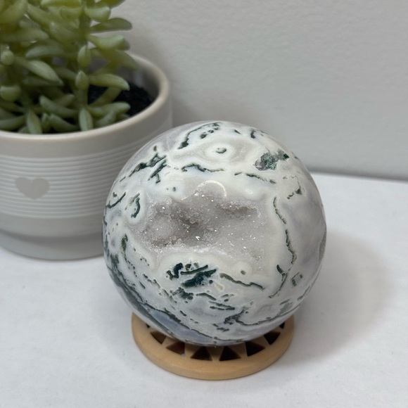 Druzy Green Moss Agate Sphere - Picture 1 of 10